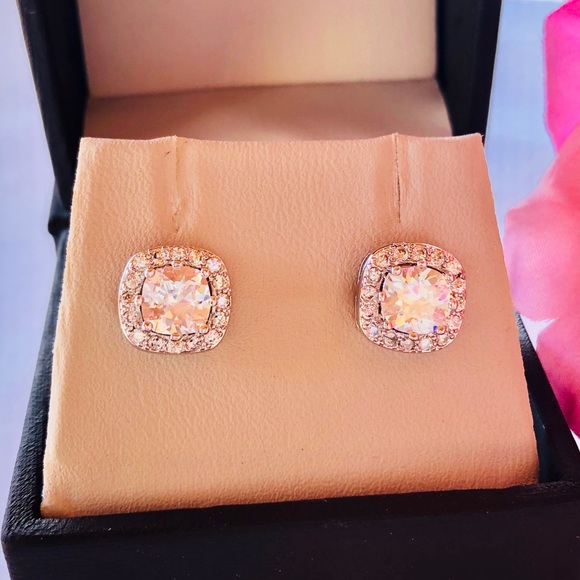 White Sapphire Silver Plated Stud Earrings - Picture 3 of 3